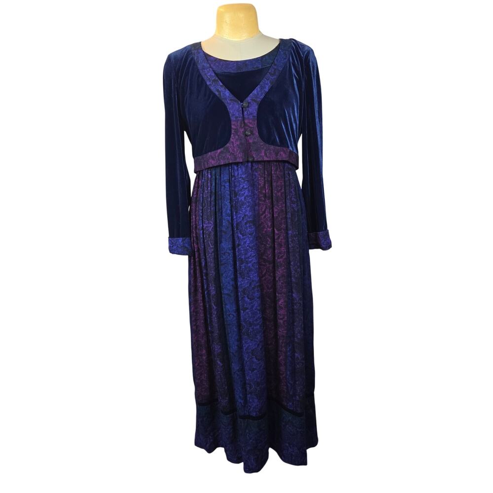 Carole Little Navy and Purple Velvet Maxi Dress